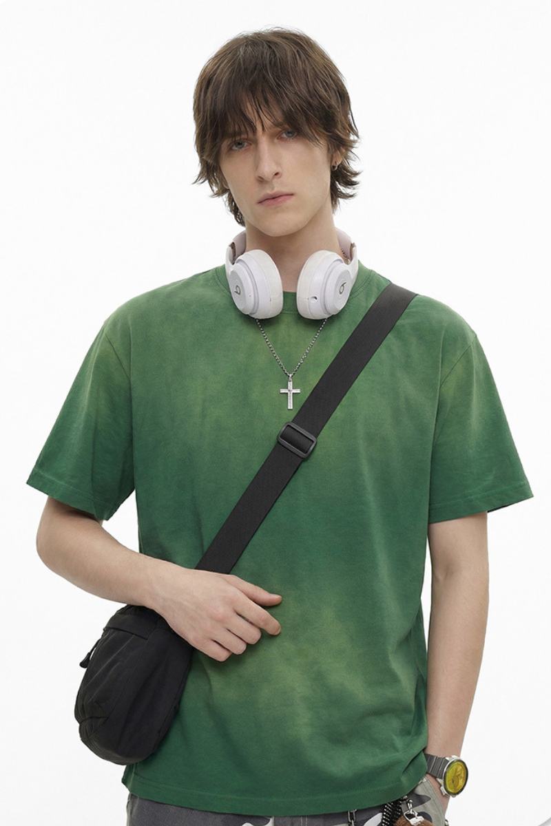 Men's Summer Cotton Washed Spray Fade Oversized Tee