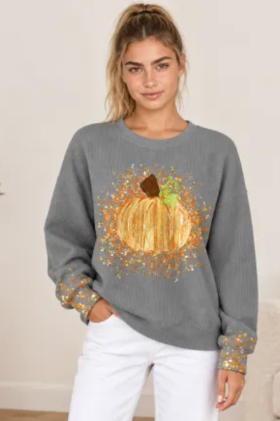 Women Fall Clothing Halloween Glitter Pumpkin Sweatshirt
