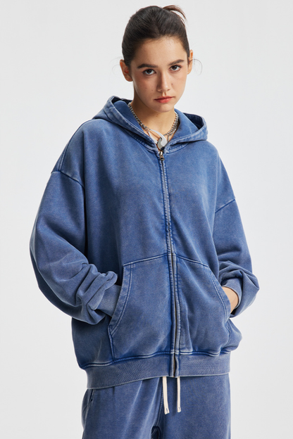 Women's Cotton Washed Distressed Front Pocket Hooded Jacket