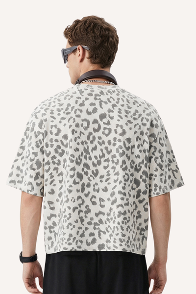 Men's Summer Retro Boxy Leopard Crewneck Loose Tee