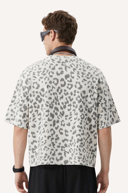 Men's Summer Retro Boxy Leopard Crewneck Loose Tee