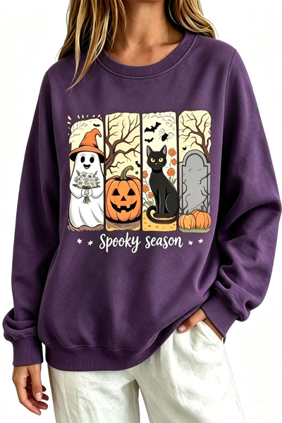 Women Fall Clothing Halloween Spooky Ghost Cat Sweatshirt