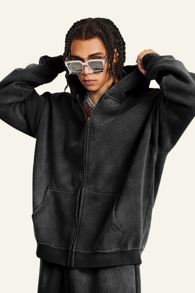 Men's Streetwear Fleece-lined Full Zipper Hooded Jacket
