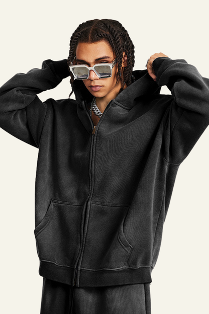 Men's Streetwear Fleece-lined Full Zipper Hooded Jacket