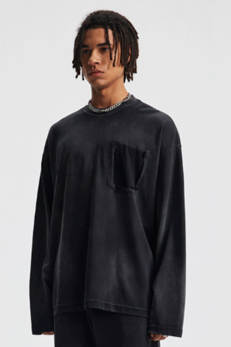 Men's Cotton Gradient Distressed Long Sleeves T-shirt