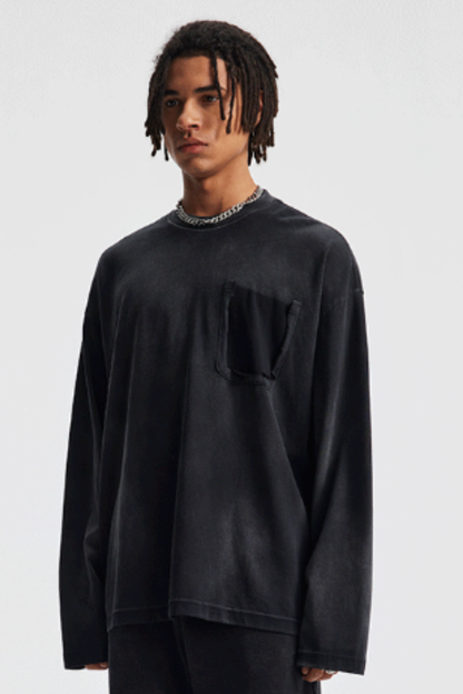 Men's Cotton Gradient Distressed Long Sleeves T-shirt