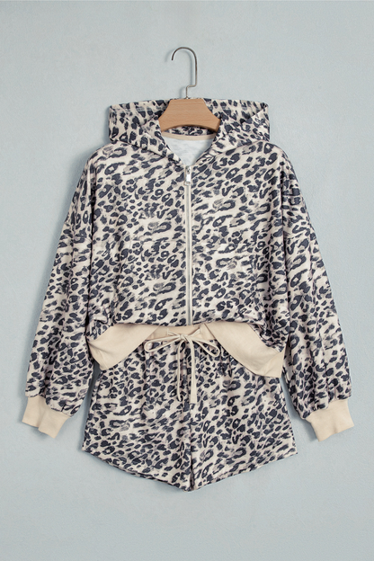 Women's Fall Zip Leopard Print 2 Piece Streetwear Set