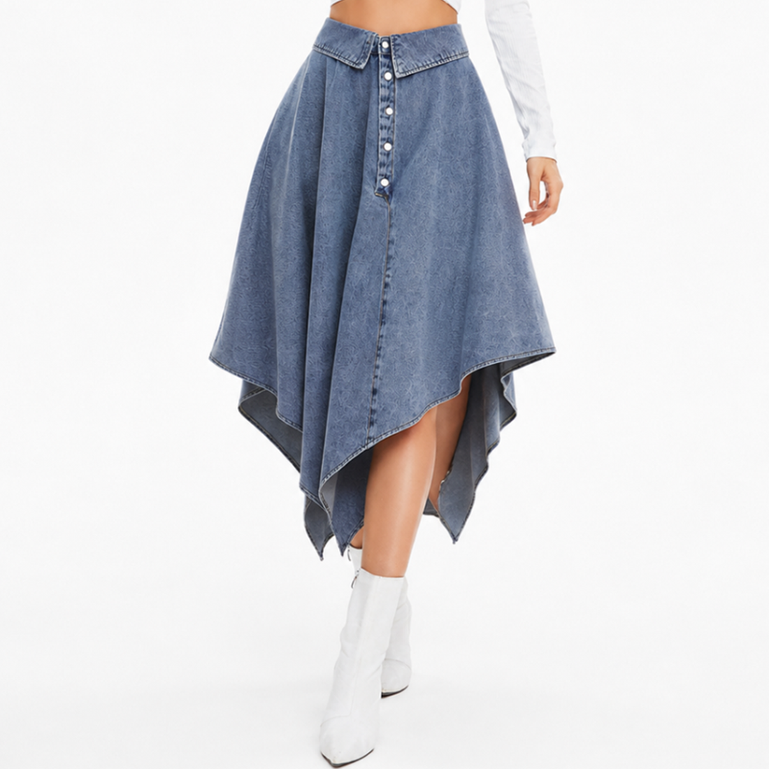 Women's High Waist Button Front Denim Skirt