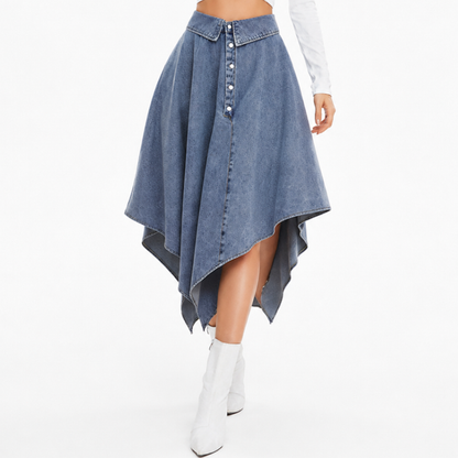Women's High Waist Button Front Denim Skirt