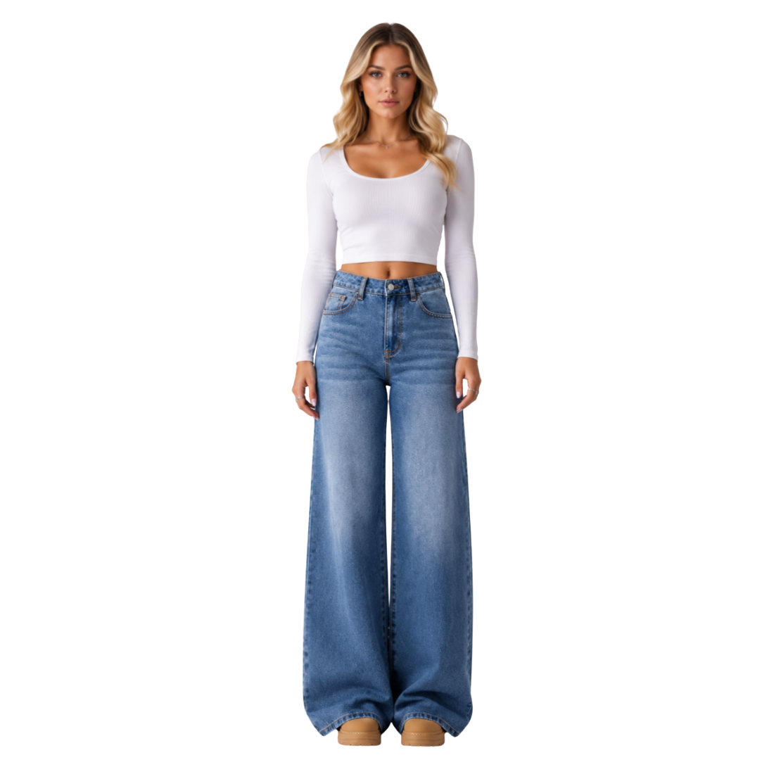 Women's Vintage Wash High Waist Wide Leg Jeans