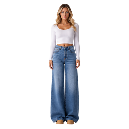 Women's Vintage Wash High Waist Wide Leg Jeans