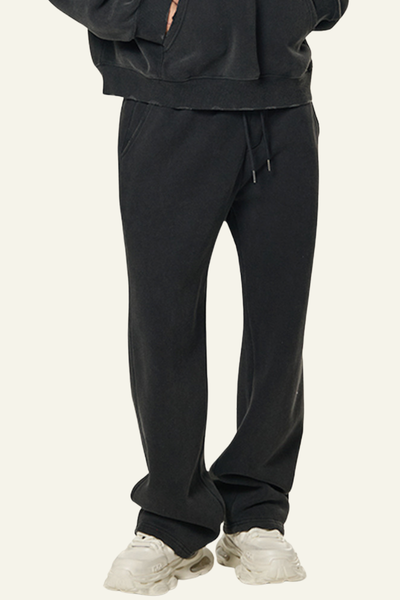Men's Heavyweight Washed Fleece-lined  Straight-leg Pants.