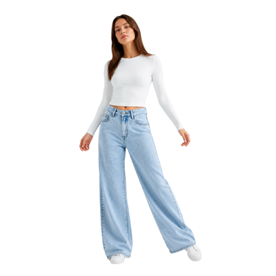Women's High Waist Light Blue Straight Wide Leg Jeans