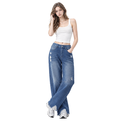 Women's High Waist Distressed Wide Leg Jeans