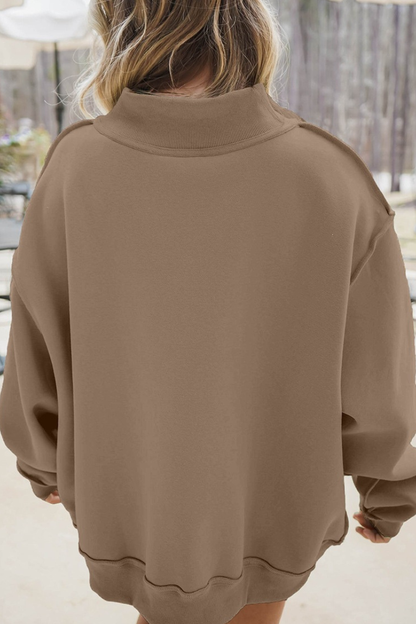 Women Fall Oversized Letter Patch Mock Neck Sweatshirt