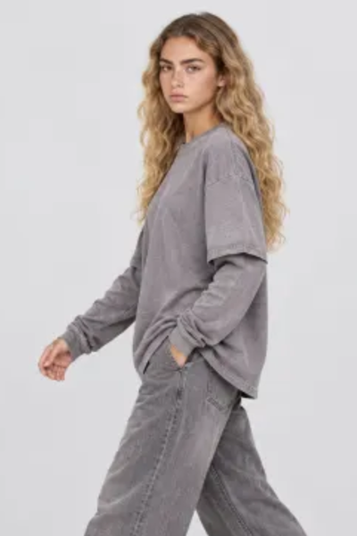 Women Fall Clothing Vintage Washed Layered Long Sleeve Tee