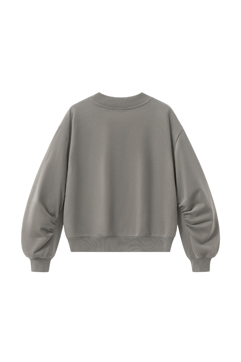 Women Fall V Neck Boxy Cropped Lantern Sleeve Sweatshirt