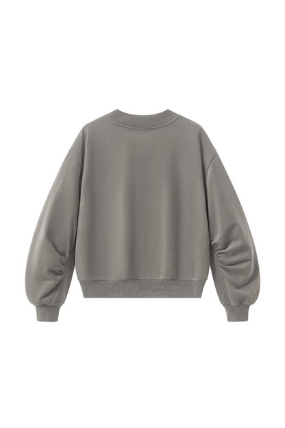 Women Fall V Neck Boxy Cropped Lantern Sleeve Sweatshirt