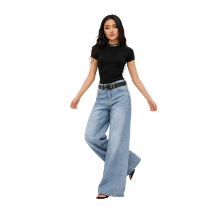 Women's high-waisted loose wide-leg jeans