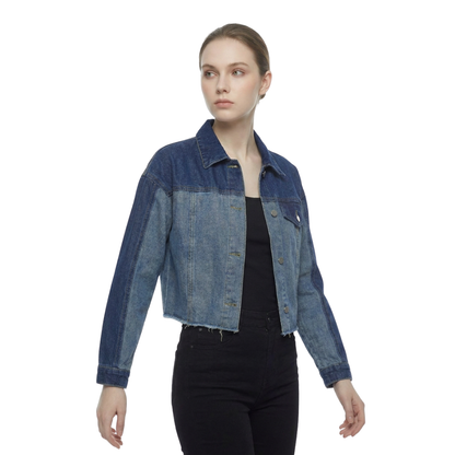 Women's Cropped Two-Tone Denim Jacket