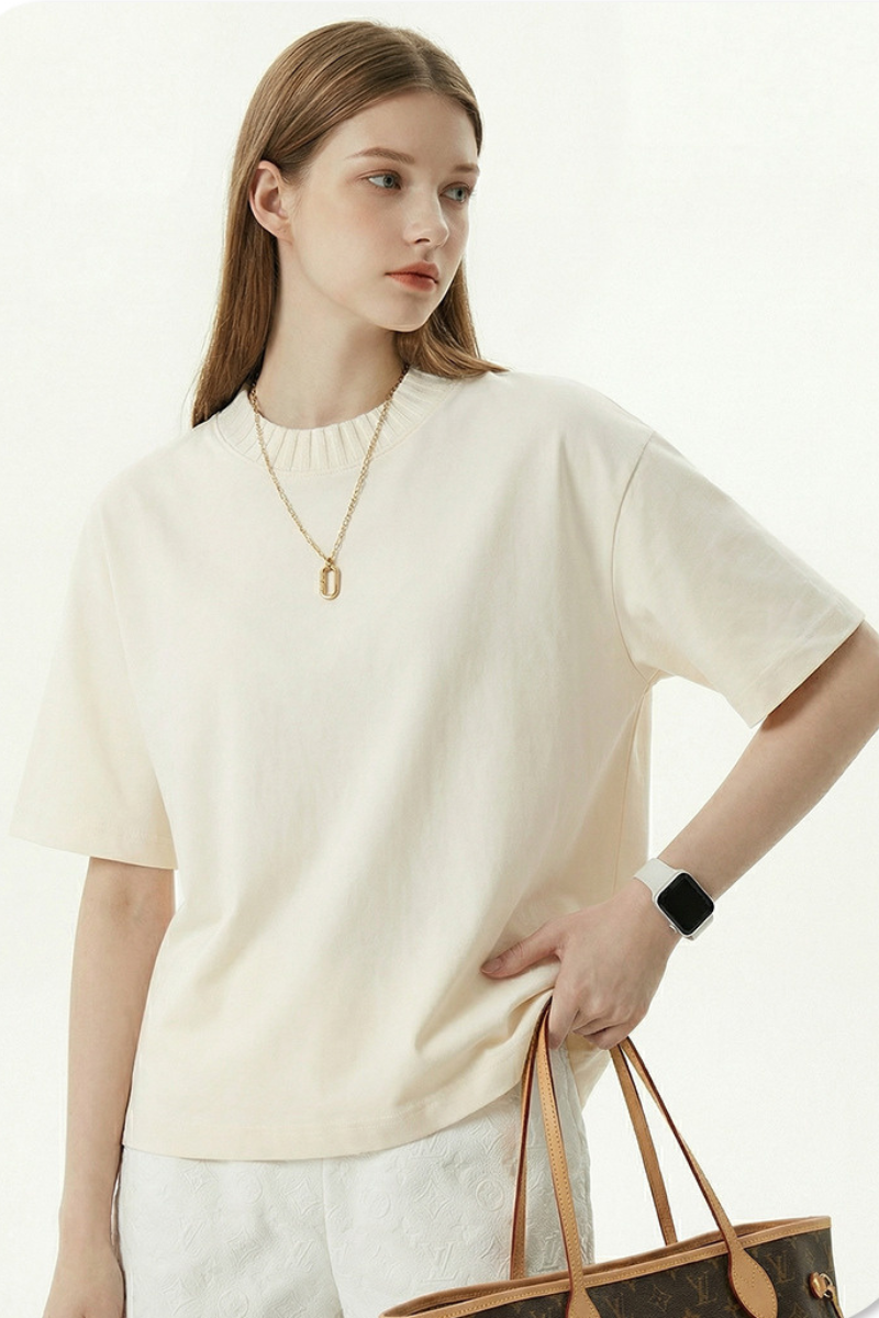 Women's 305g Cotton Colorblock Knit Boxy Crewneck Tee