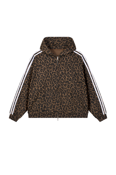 Men's Fall Winter Vintage Leopard Zip-Up Hooded Jacket