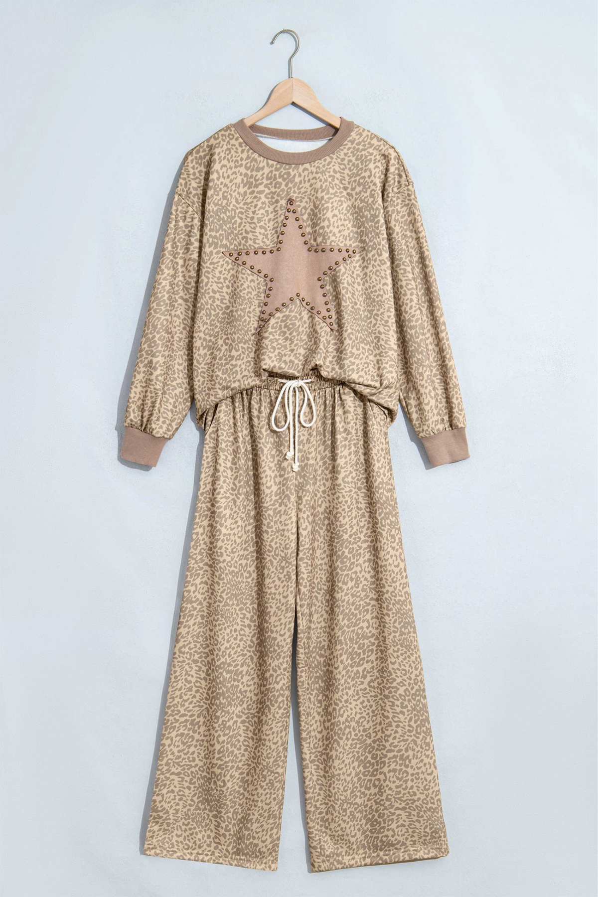 Women's Fall Leopard Star Print Drawstring 2 Piece Set