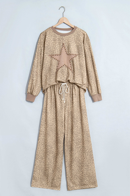 Women's Fall Leopard Star Print Drawstring 2 Piece Set