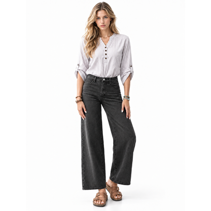 Women's Vintage Washed Black High Waist Wide Leg Jeans