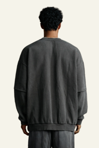 Men's Streetwear Washed Patchwork Pullover