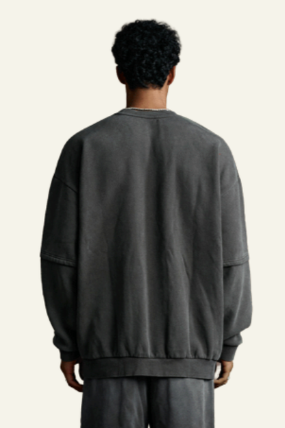 Men's Streetwear Washed Patchwork Pullover