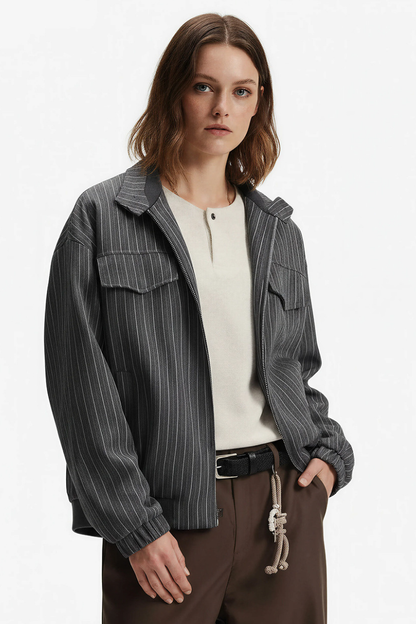 Men's Spring Old Money Stripe Zip Short Cargo Jacket