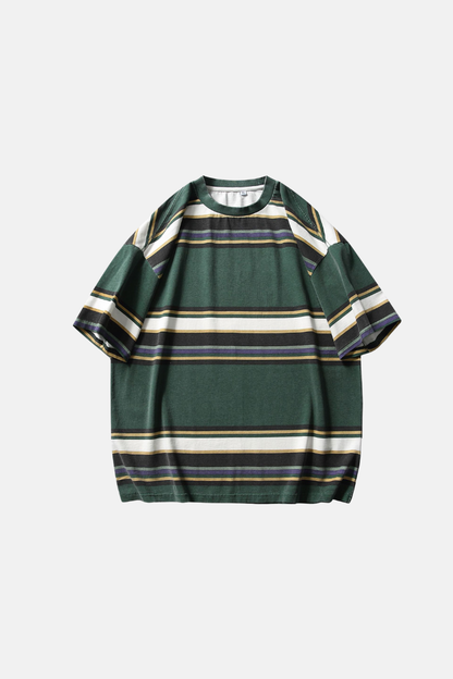 Unisex Summer Cotton Washed Stripe Cityboy Crewneck Tee