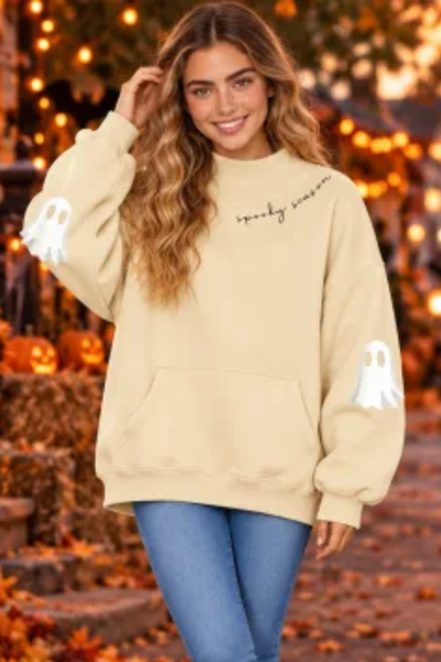 Women Fall Clothing Halloween Ghost Mock Neck Sweatshirt