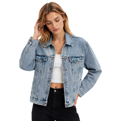 Women's Light Wash Drop Shoulder Denim Jacket