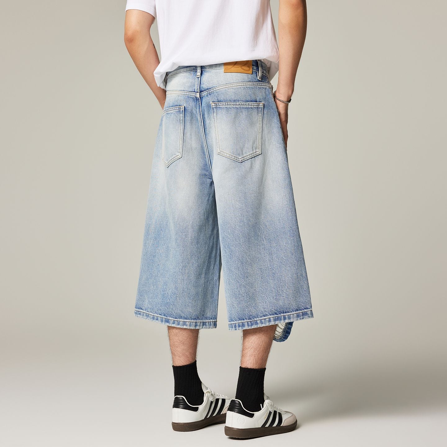 Men's Summer Cat Whisker Ripped Wide-Leg Denim Shorts