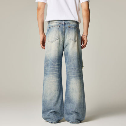 Men's Spring Light Blue Cat Whisker Ripped Denim Jeans