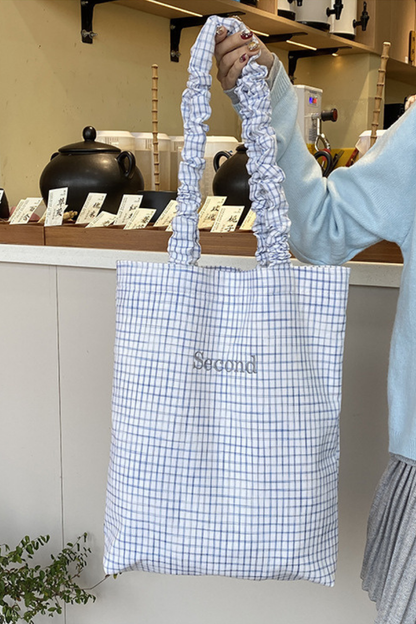Women Fall Ruffle Strap Plaid Large Capacity Tote Bag