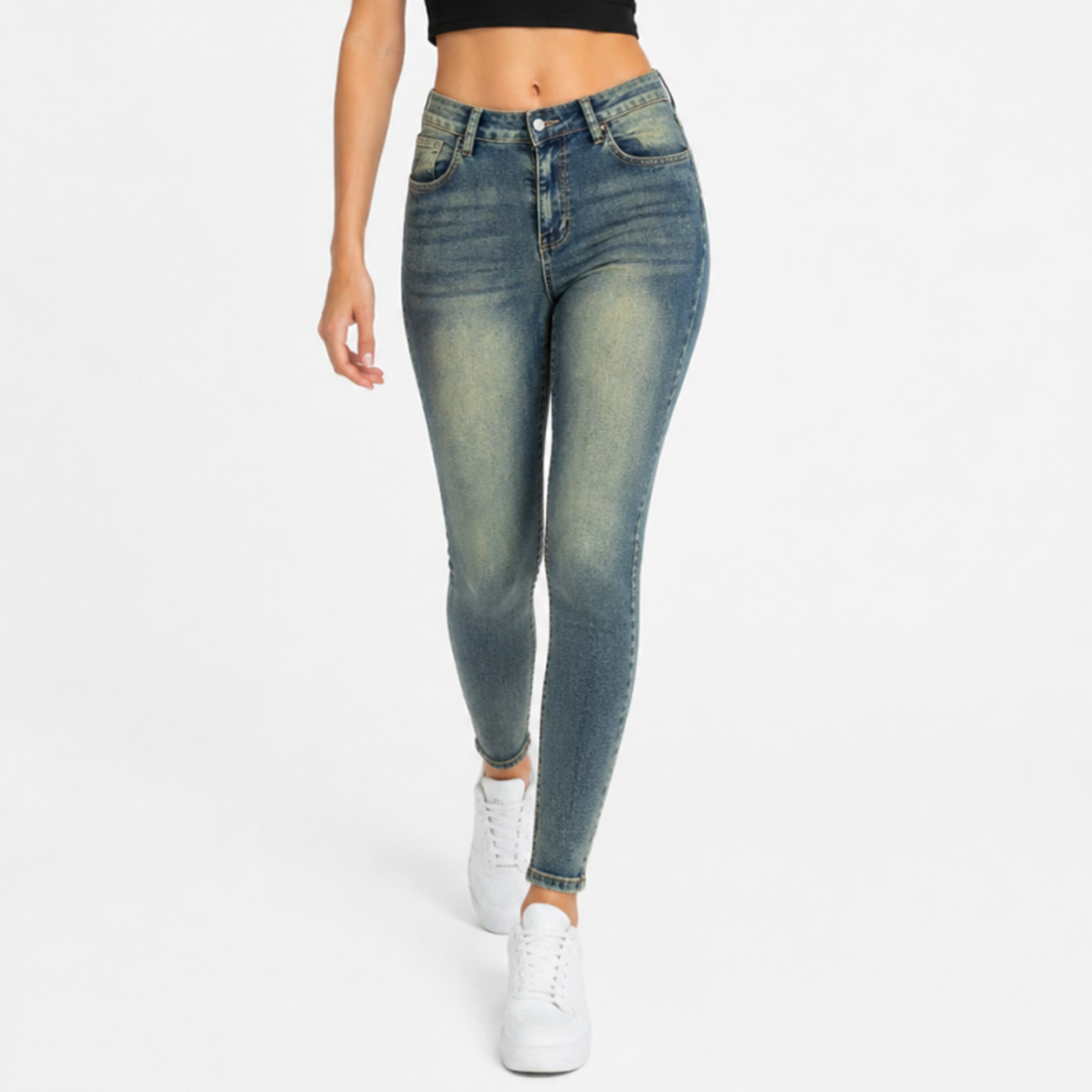Women's Vintage Wash Stretch High Waist Skinny Jeans