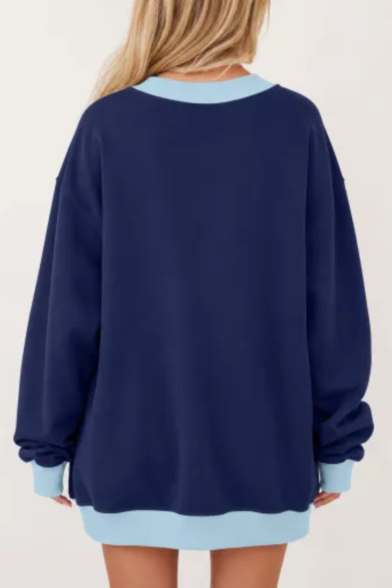 Women Spring Color Block Oversized Crew Neck Sweatshirt