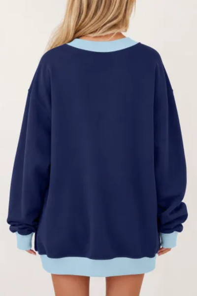 Women Spring Color Block Oversized Crew Neck Sweatshirt
