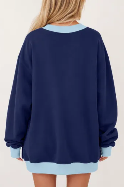 Women Spring Color Block Oversized Crew Neck Sweatshirt