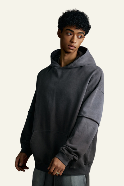 Men's Cotton Vintage Faux-Two-Piece Hoodie.