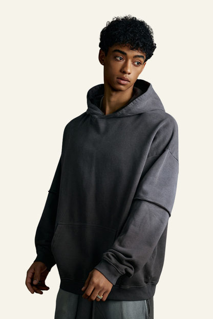 Men's Cotton Vintage Faux-Two-Piece Hoodie.