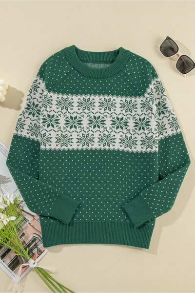 Women's Fall Christmas Print Crew Neck Knit Sweater