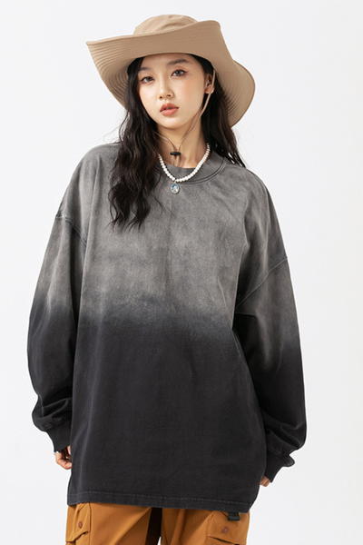 Unisex Heavy Washed American Gradient Loose Long Sleeve Tee
