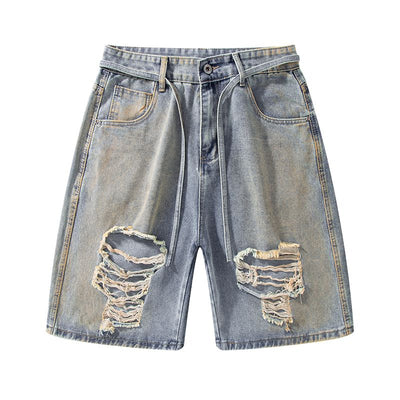 Men's Summer Heavy Ripped Vintage Washed Baggy Denim Shorts