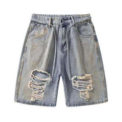 Men's Summer Heavy Ripped Vintage Washed Baggy Denim Shorts