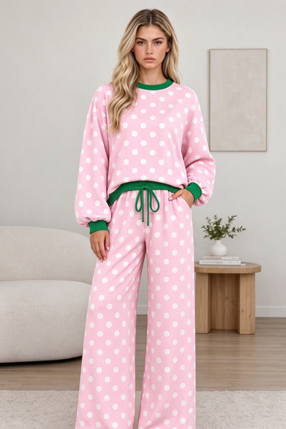 Women's Fall Polka Dot Colorblock Multi-Pocket 2 Piece Set