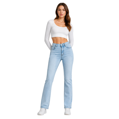 Women's Light Blue Wash Stretch Slim Straight Leg Jeans